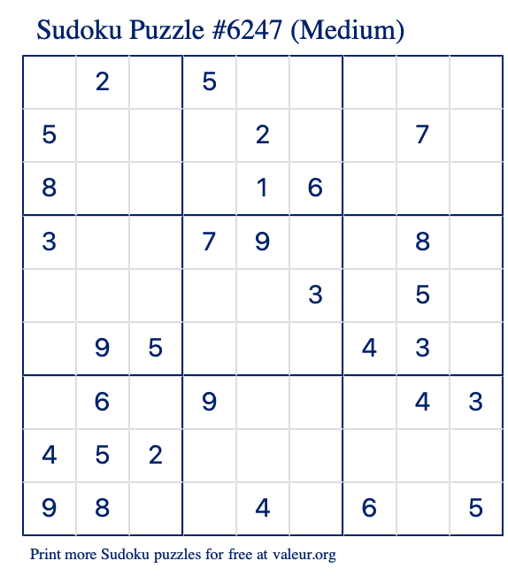 Free Printable Medium Sudoku Puzzle number 6247