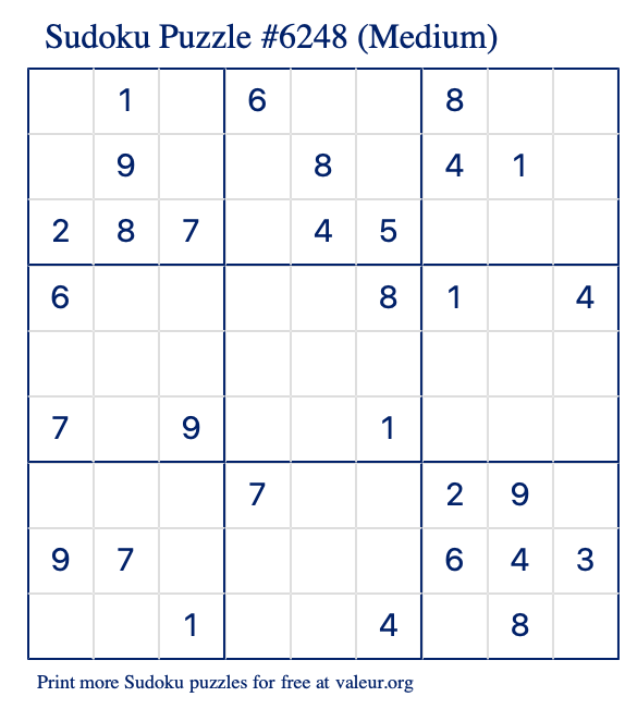 Free Printable Medium Sudoku Puzzle number 6248
