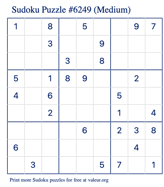 Free Printable Medium Sudoku Puzzle number 6249