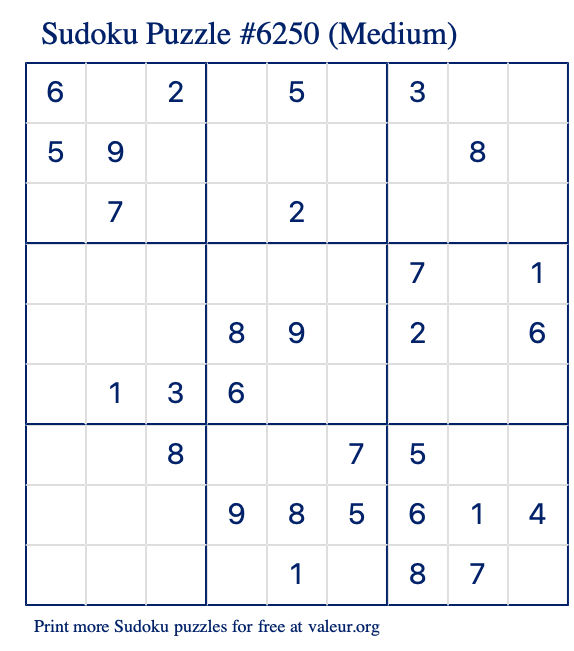 Free Printable Medium Sudoku Puzzle number 6250