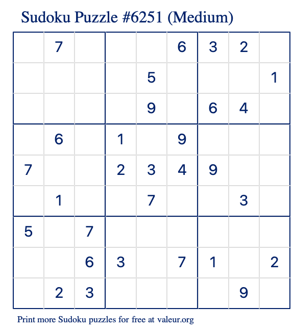 Free Printable Medium Sudoku Puzzle number 6251