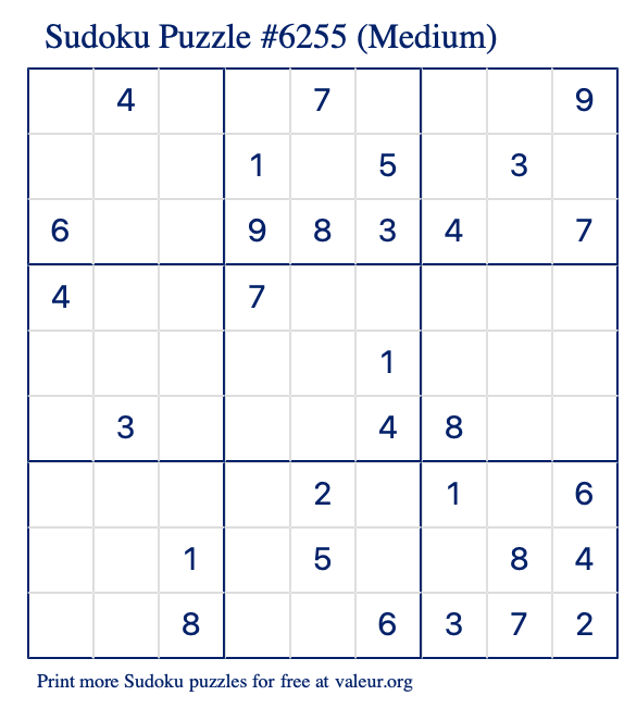 Free Printable Medium Sudoku Puzzle number 6255