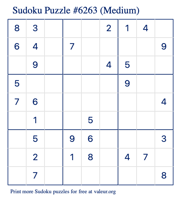 Free Printable Medium Sudoku Puzzle number 6263