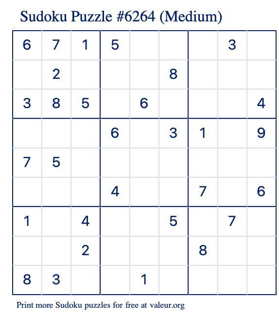Free Printable Medium Sudoku Puzzle number 6264