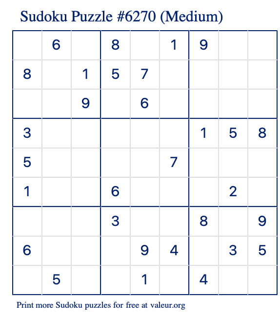 Free Printable Medium Sudoku Puzzle number 6270