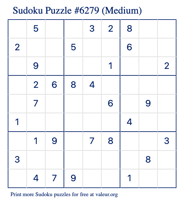 Free Printable Medium Sudoku Puzzle number 6279