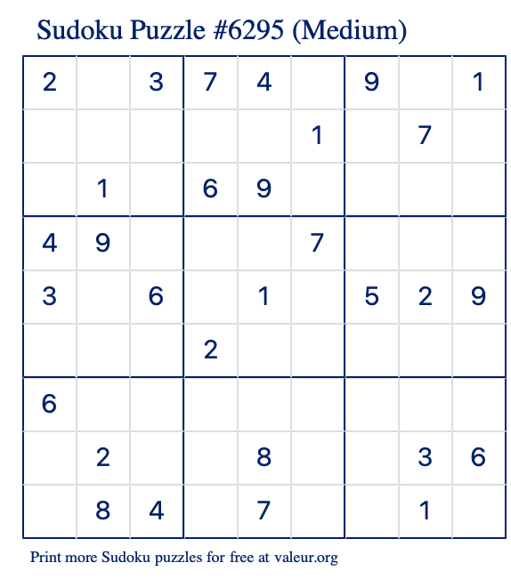 Free Printable Medium Sudoku Puzzle number 6295