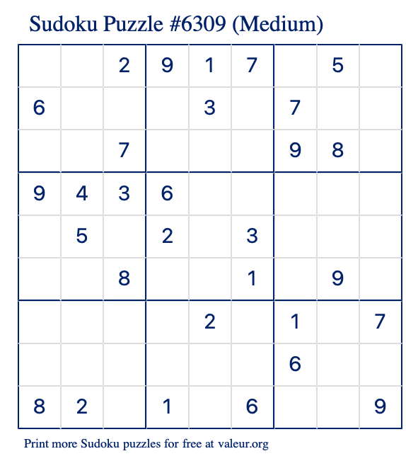 Free Printable Medium Sudoku Puzzle number 6309