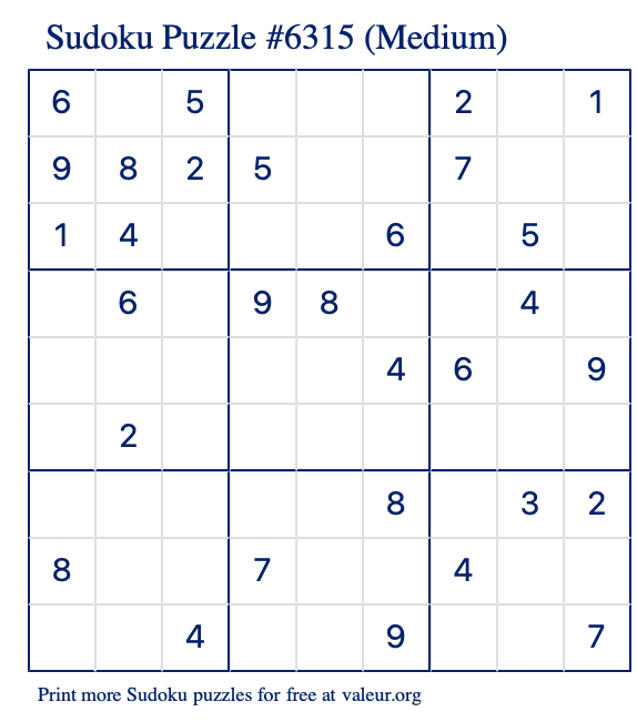 Free Printable Medium Sudoku Puzzle number 6315