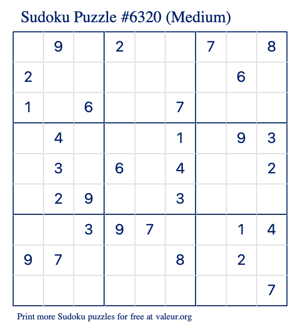 Free Printable Medium Sudoku Puzzle number 6320