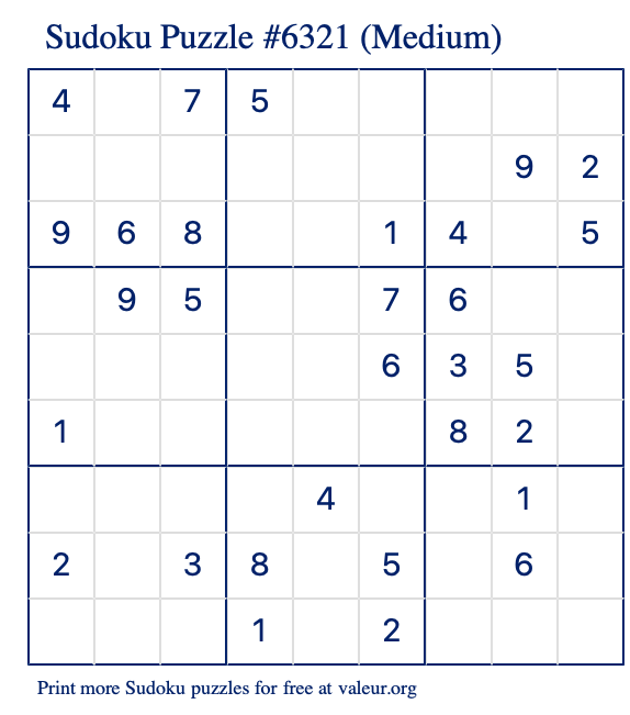 Free Printable Medium Sudoku Puzzle number 6321