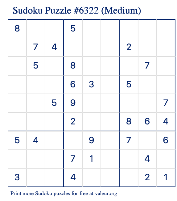 Free Printable Medium Sudoku Puzzle number 6322
