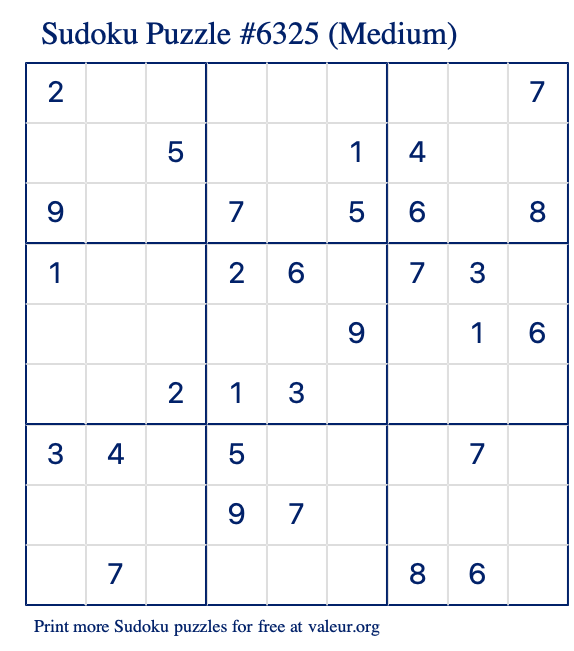 Free Printable Medium Sudoku Puzzle number 6325