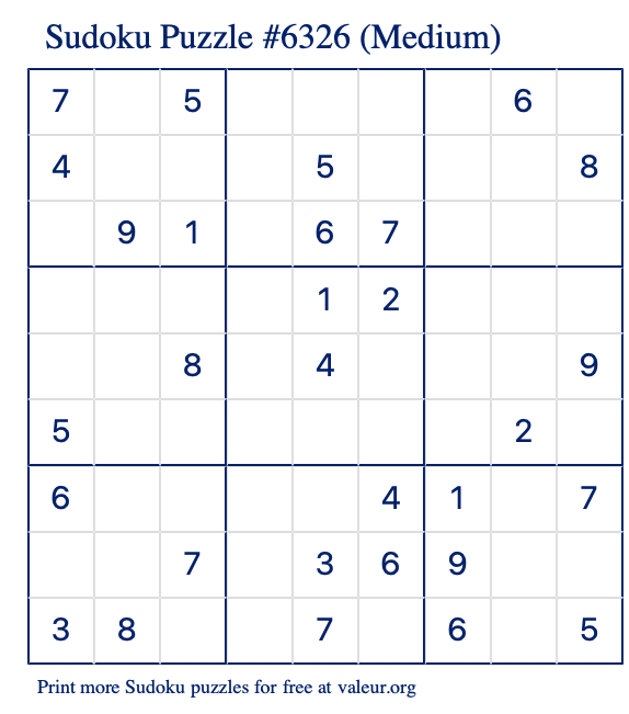 Free Printable Medium Sudoku Puzzle number 6326