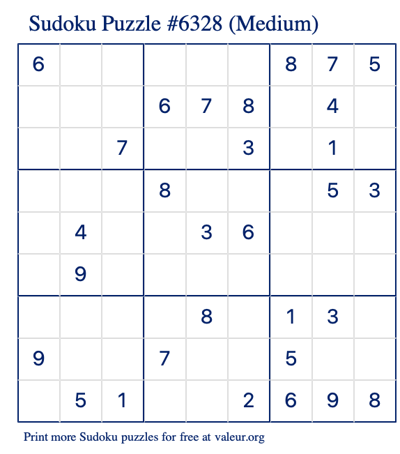 Free Printable Medium Sudoku Puzzle number 6328