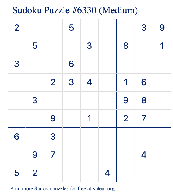 Free Printable Medium Sudoku Puzzle number 6330