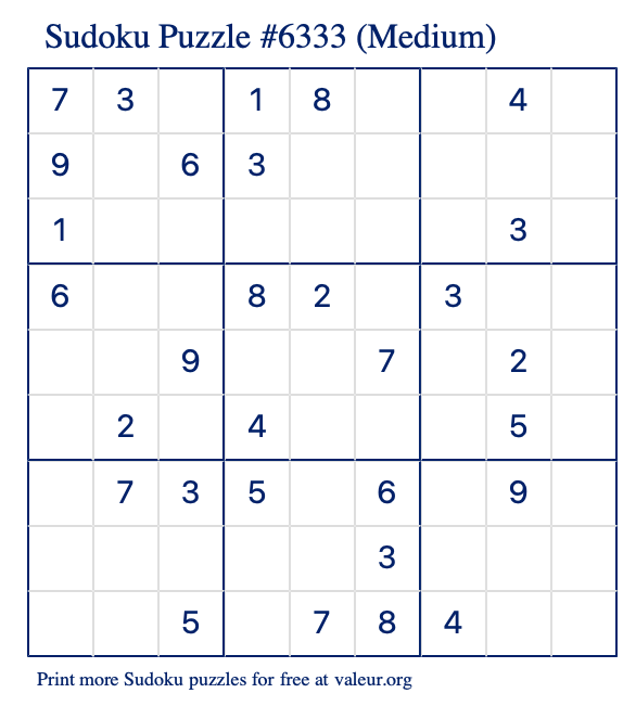 Free Printable Medium Sudoku Puzzle number 6333
