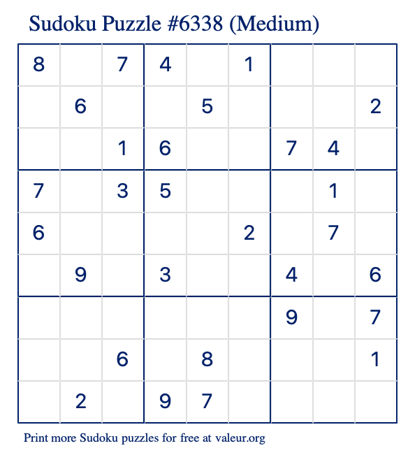 Free Printable Medium Sudoku Puzzle number 6338