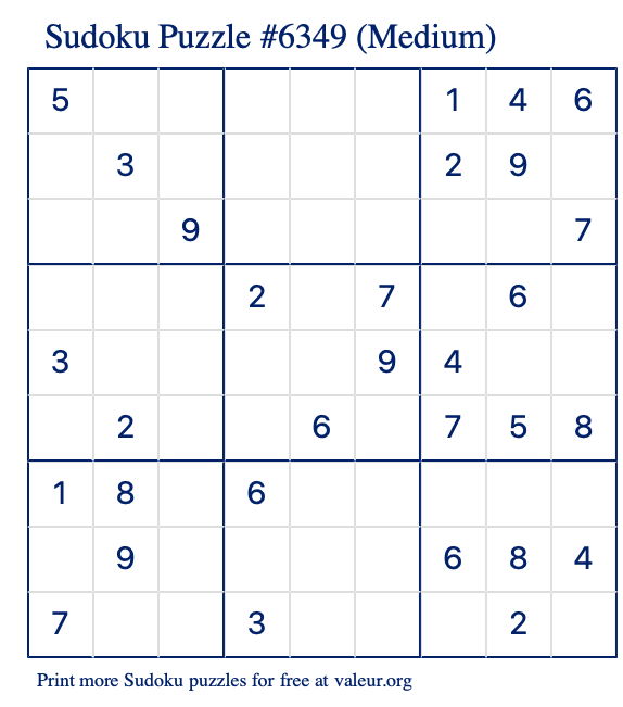 Free Printable Medium Sudoku Puzzle number 6349