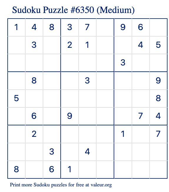 Free Printable Medium Sudoku Puzzle number 6350