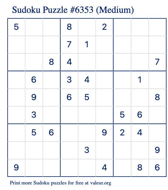 Free Printable Medium Sudoku Puzzle number 6353