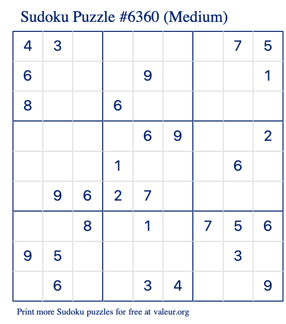Free Printable Medium Sudoku Puzzle number 6360