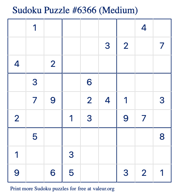 Free Printable Medium Sudoku Puzzle number 6366