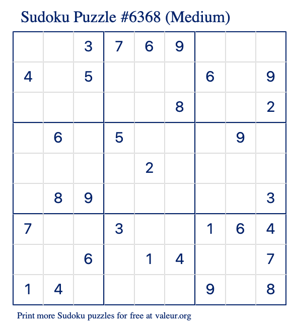 Free Printable Medium Sudoku Puzzle number 6368