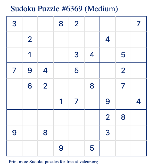 Free Printable Medium Sudoku Puzzle number 6369