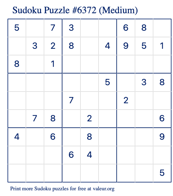 Free Printable Medium Sudoku Puzzle number 6372