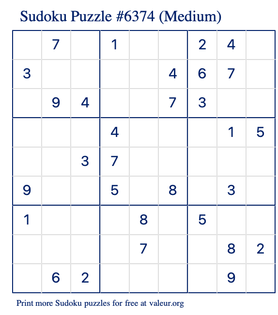 Free Printable Medium Sudoku Puzzle number 6374