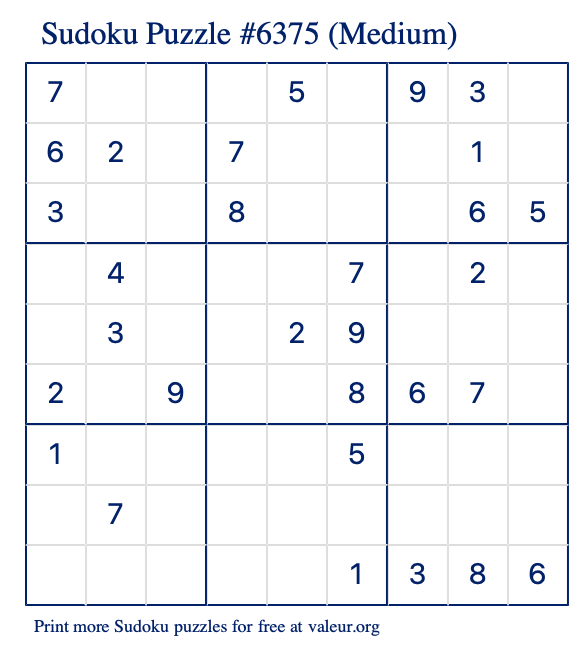 Free Printable Medium Sudoku Puzzle number 6375