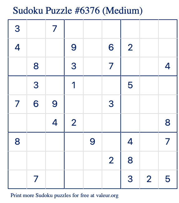 Free Printable Medium Sudoku Puzzle number 6376