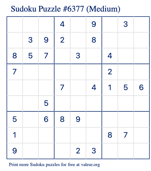 Free Printable Medium Sudoku Puzzle number 6377
