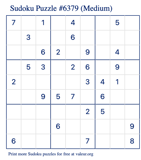 Free Printable Medium Sudoku Puzzle number 6379