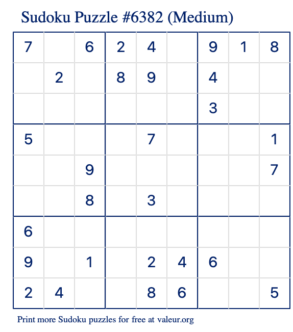 Free Printable Medium Sudoku Puzzle number 6382