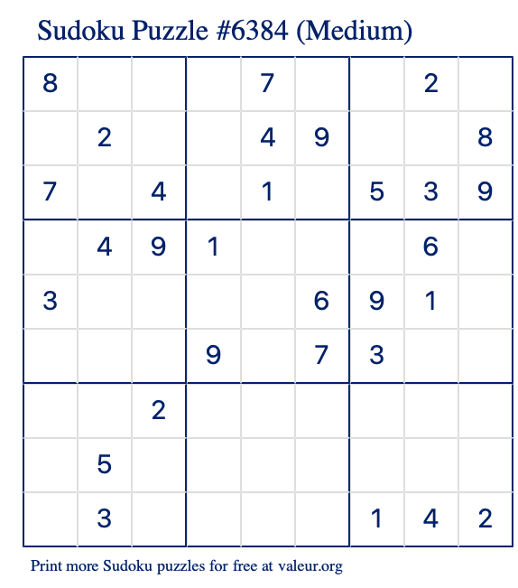 Free Printable Medium Sudoku Puzzle number 6384
