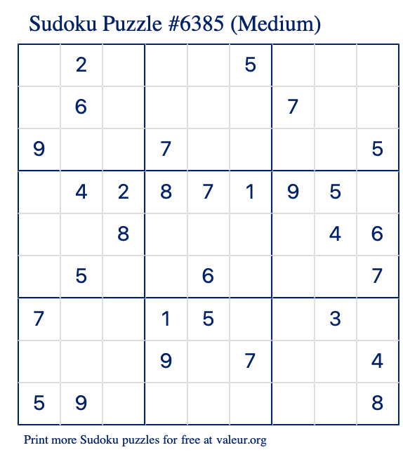Free Printable Medium Sudoku Puzzle number 6385