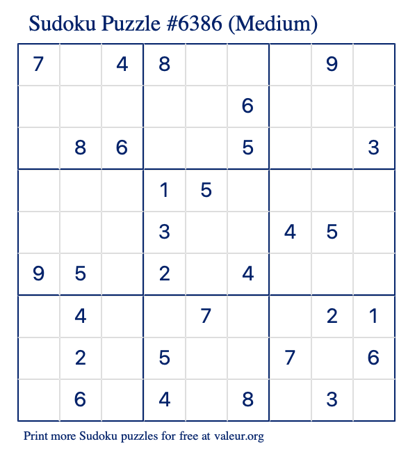 Free Printable Medium Sudoku Puzzle number 6386