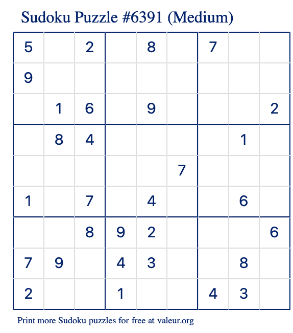 Free Printable Medium Sudoku Puzzle number 6391