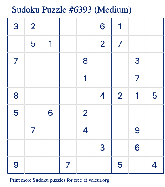 Free Printable Medium Sudoku Puzzle number 6393