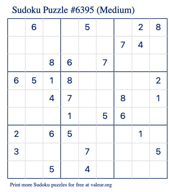 Free Printable Medium Sudoku Puzzle number 6395