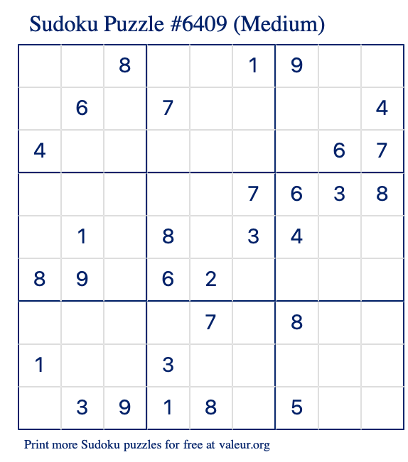 Free Printable Medium Sudoku Puzzle number 6409