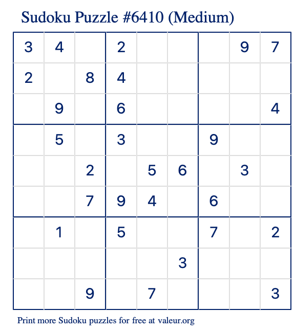 Free Printable Medium Sudoku Puzzle number 6410
