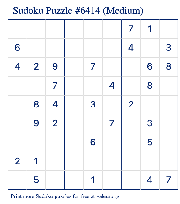 Free Printable Medium Sudoku Puzzle number 6414