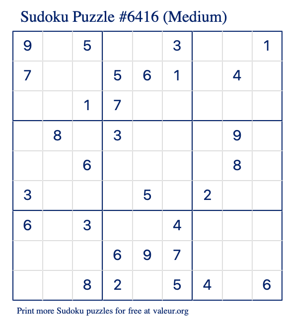 Free Printable Medium Sudoku Puzzle number 6416