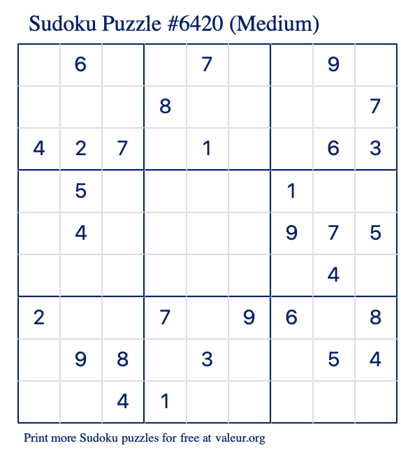 Free Printable Medium Sudoku Puzzle number 6420