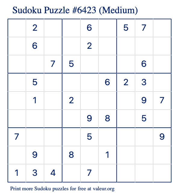 Free Printable Medium Sudoku Puzzle number 6423