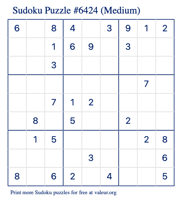Free Printable Medium Sudoku Puzzle number 6424