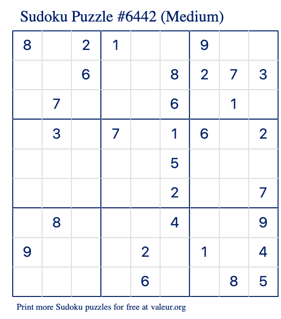 Free Printable Medium Sudoku Puzzle number 6442